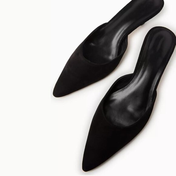 Caradise Women Black Suede Mules Closed Pointed Toe Mesh Backless Kitten Heels - Picture 5 of 5